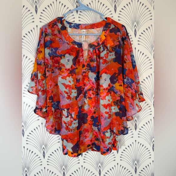 NY Collection Tops - NY Collection Orange, pink, blue and red floral top size women’s large